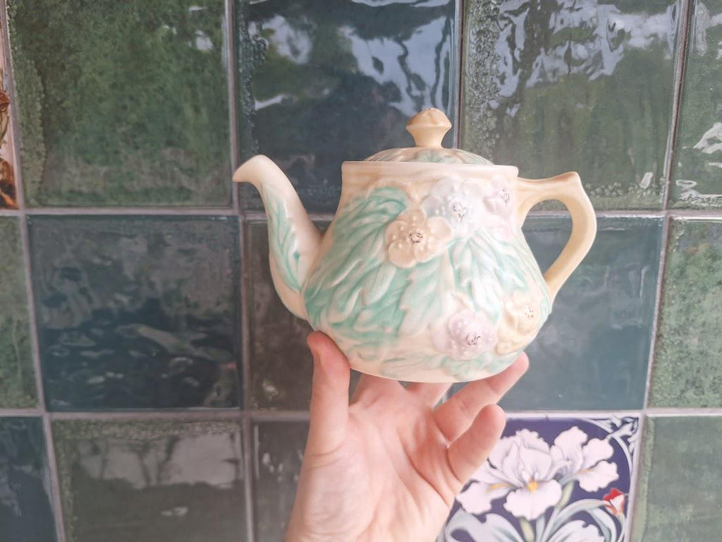Vintage Arthur Wood 3-Piece Tea Set: Pastel Floral Relief Teapot, Milk Jug, Sugar Bowl