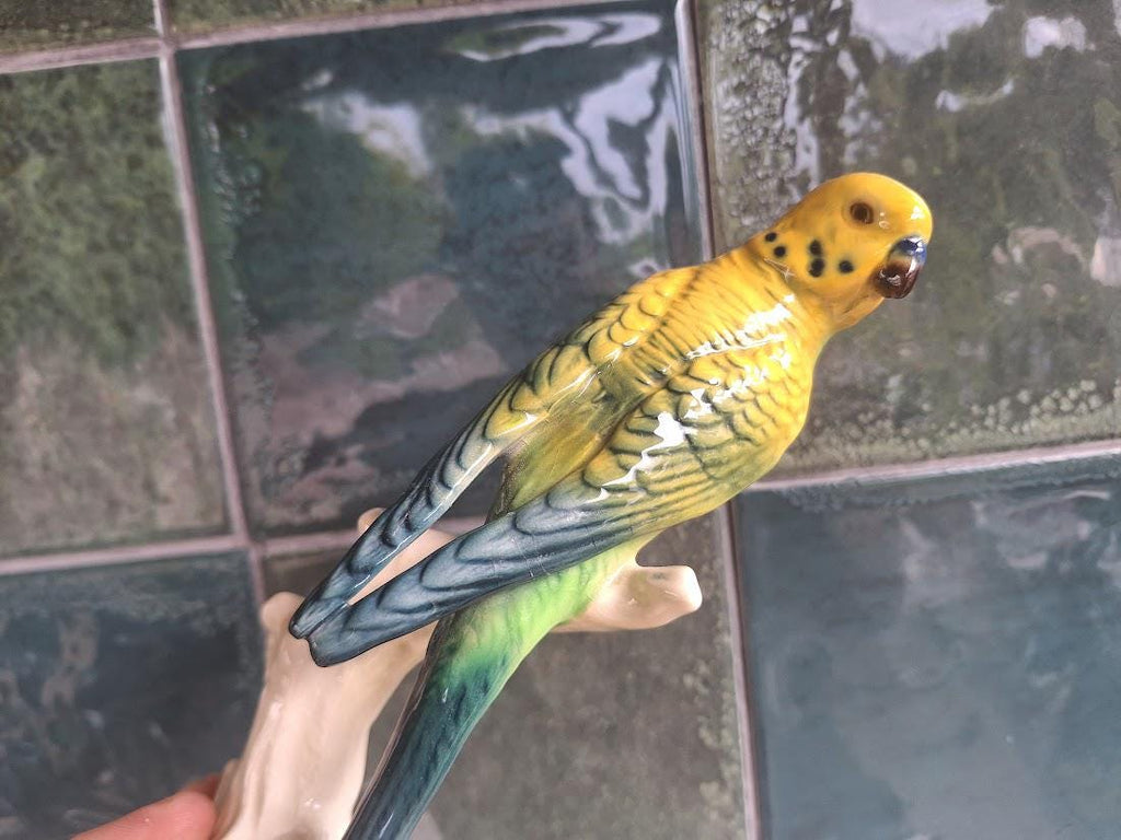 Vintage Goebel Budgerigar Parakeet Figurine 38643-21 | W. Germany Porcelain Bird Ornament | Collectible Budgie Statue