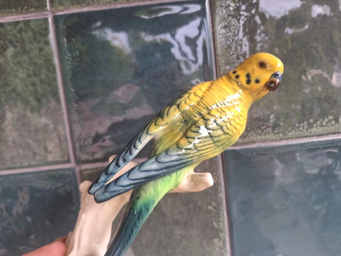 Vintage Goebel Budgerigar Parakeet Figurine 38643-21 | W. Germany Porcelain Bird Ornament | Collectible Budgie Statue