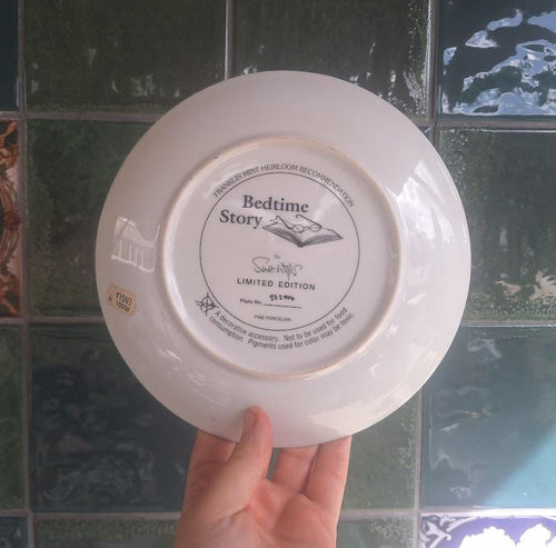 Franklin Mint Bedtime Story Collector Plate: Teddy Bears, Kitten, Nursery Decor