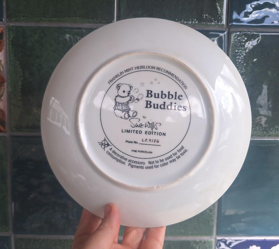 Vintage Franklin Mint Collector Plate: Bubble Buddies by Sue Willis, Teddy Bears & Cats