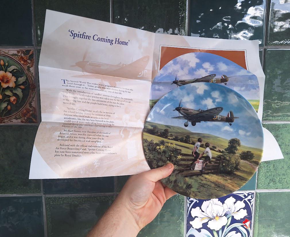 Royal Doulton Spitfire Coming Home Heroes of the Sky Collector Plate Michael Turner RAF Aviation Plate With Certificate
