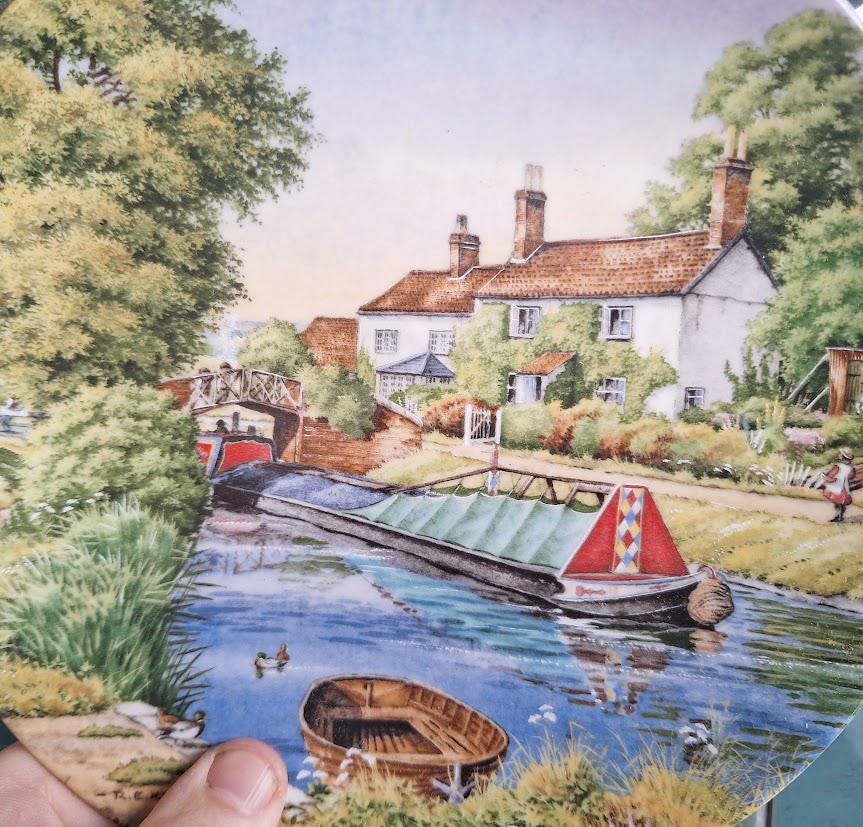 Royal Worcester Collector Plate: Lock-Keeper's Cottage Canal Scene, Romance Waterways 1989