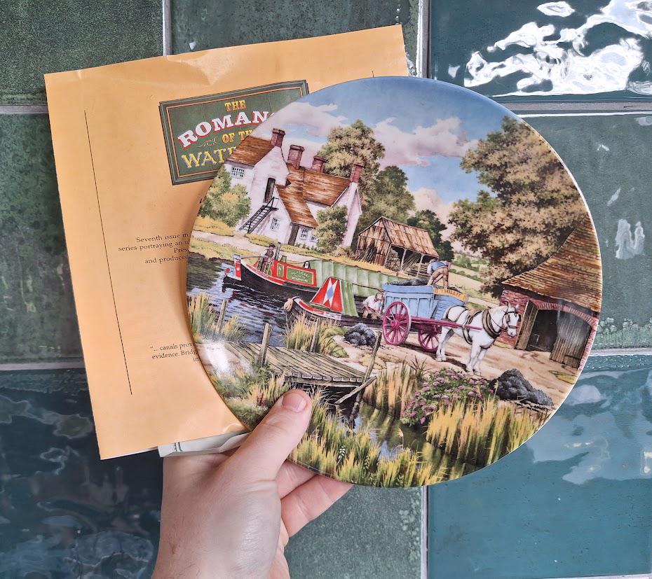 Royal Worcester Collector Plate: Loading Up Canal Boat Scene, Romance Waterways (1990)
