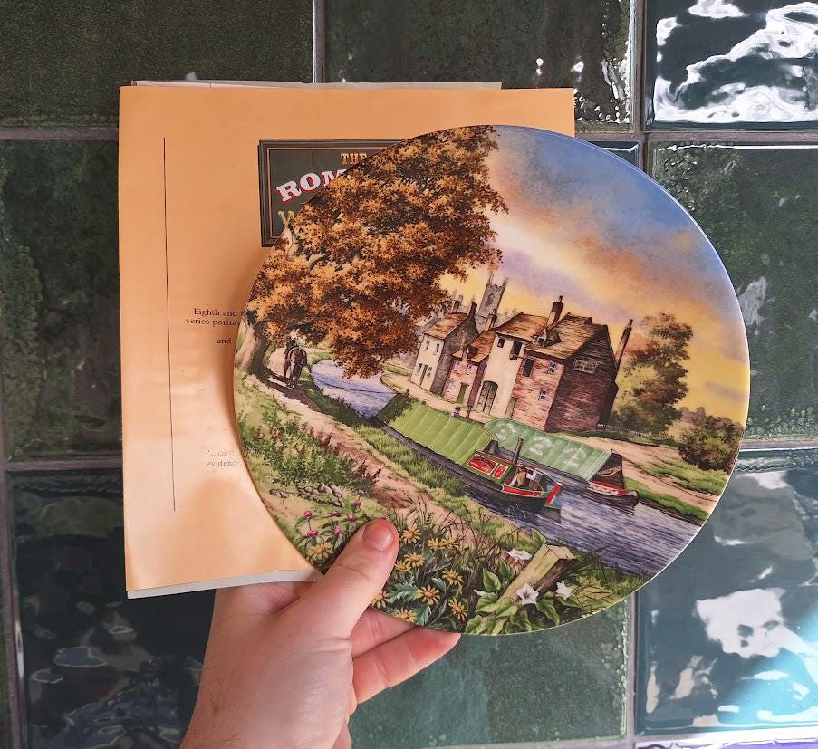 Royal Worcester Collector Plate: Journey's End Canal Boat Scene, Roger Kent (1990)
