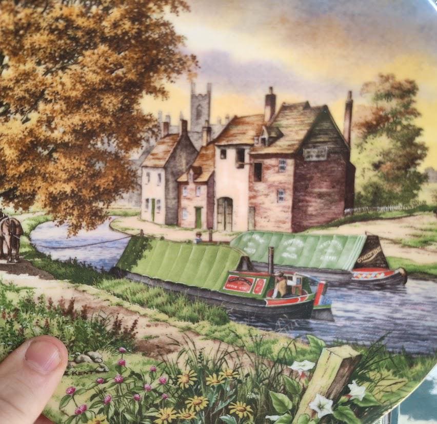 Royal Worcester Collector Plate: Journey's End Canal Boat Scene, Roger Kent (1990)