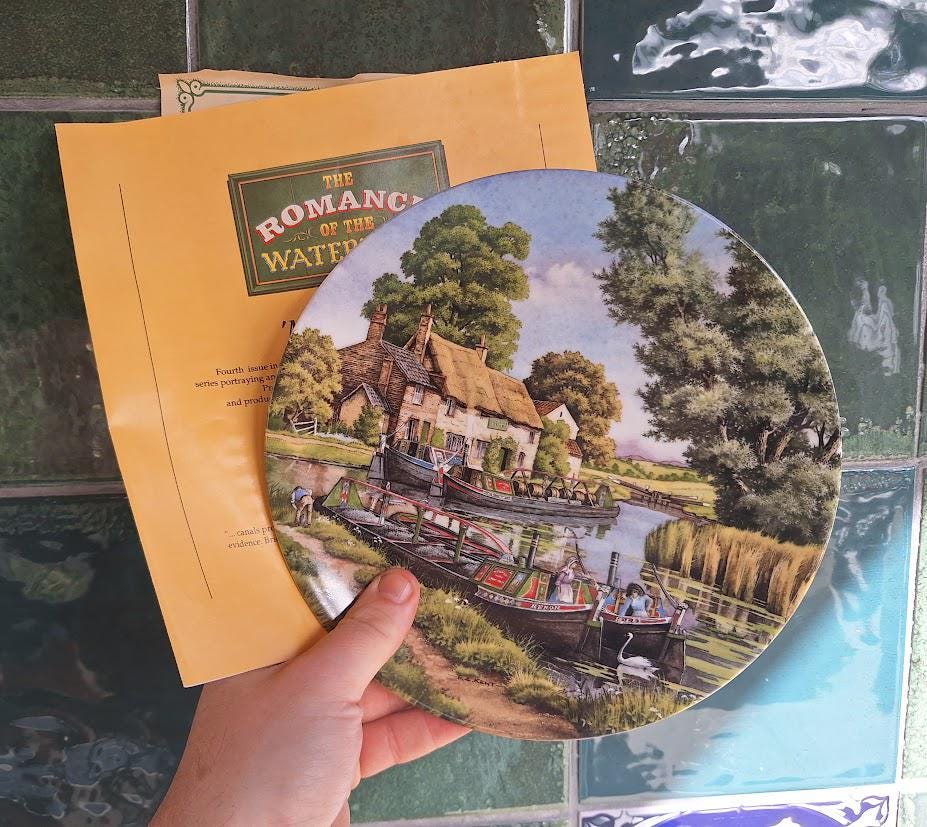 Royal Worcester Collector Plate: Mooring Up Canal Scene by Roger Kent (1990)