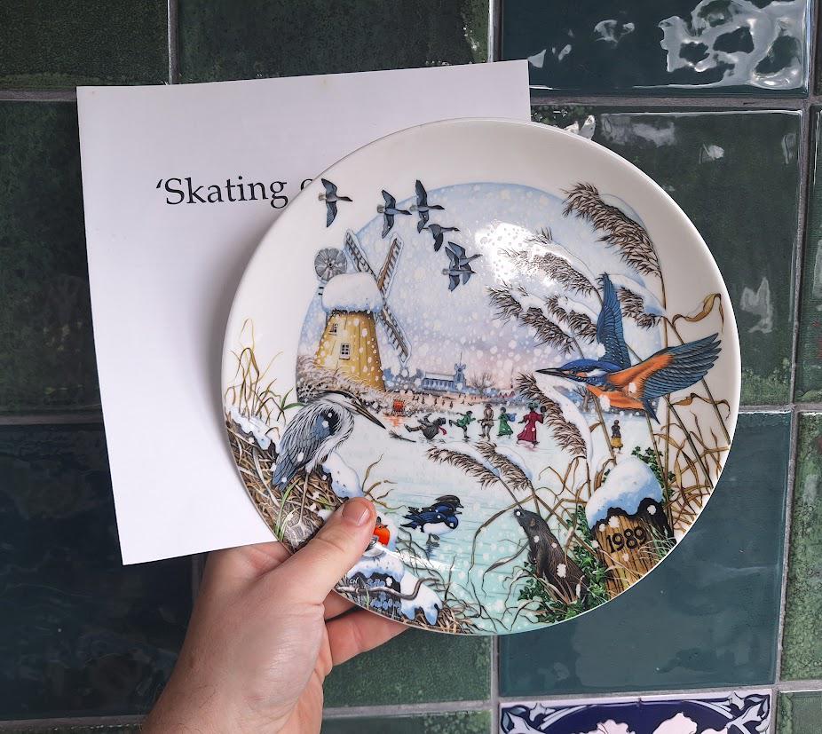 Wedgwood Skating on the Fen Plate: Colin Newman Country Christmas 1989 Bone China