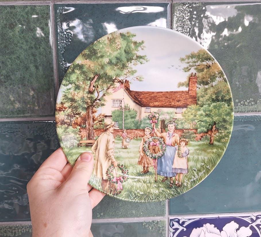 Wedgwood May Day Collector Plate: Village Green Scene, Petula Stone 1990 (Boxed)