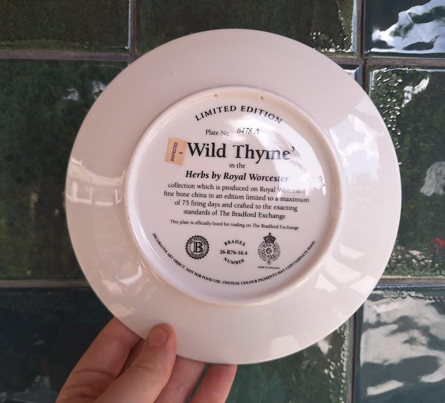 Royal Worcester Wild Thyme Collector Plate: Botanical Butterfly Fine Bone China (Boxed)