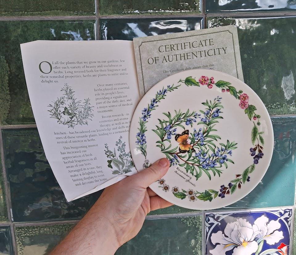 Royal Worcester Rosemary Herbs Collector Plate, Fine Bone China Botanical Butterfly (Boxed With Certificate)