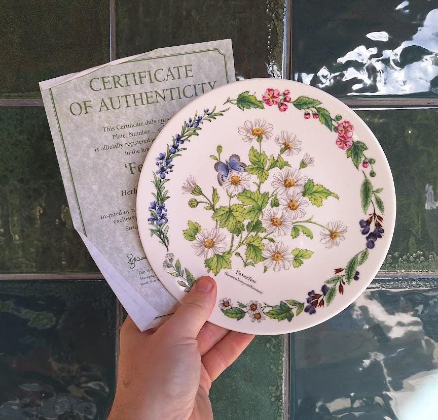 Royal Worcester Feverfew Collector Plate, Fine Bone China Botanical Butterfly Dish (Boxed With Certificate)