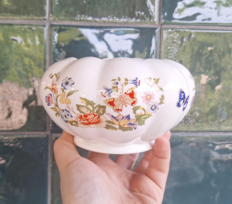 Aynsley Cottage Garden Floral Butterfly Bowl  Embossed Fine Bone China Dish