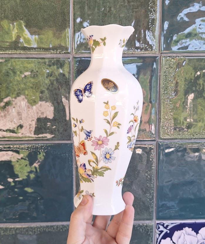 Vintage Aynsley Cottage Garden Vase, Windsor Shape, Fine Bone China, Floral Butterfly, England