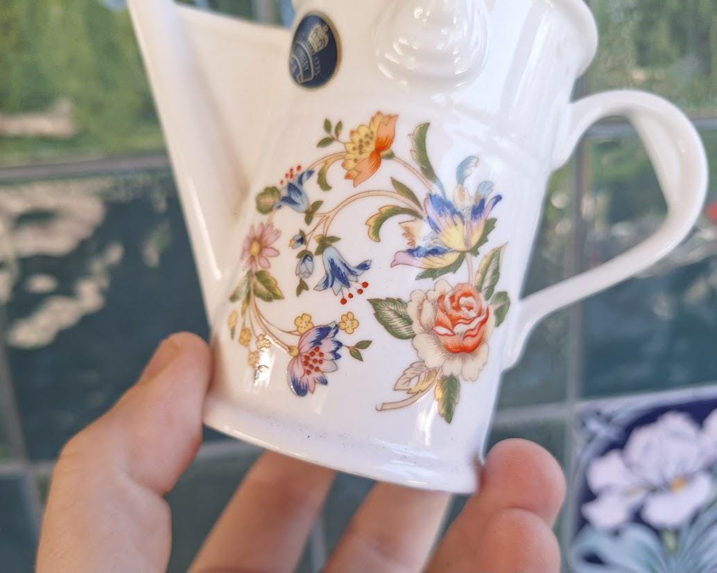 Aynsley Cottage Garden Watering Can Vase, Fine Bone China Floral Ornament Made England
