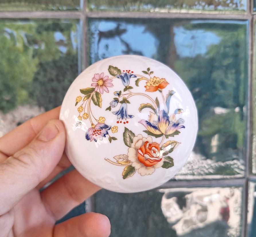 Vintage Aynsley Cottage Garden Trinket Box: Fine Bone China Floral Jewellery Container