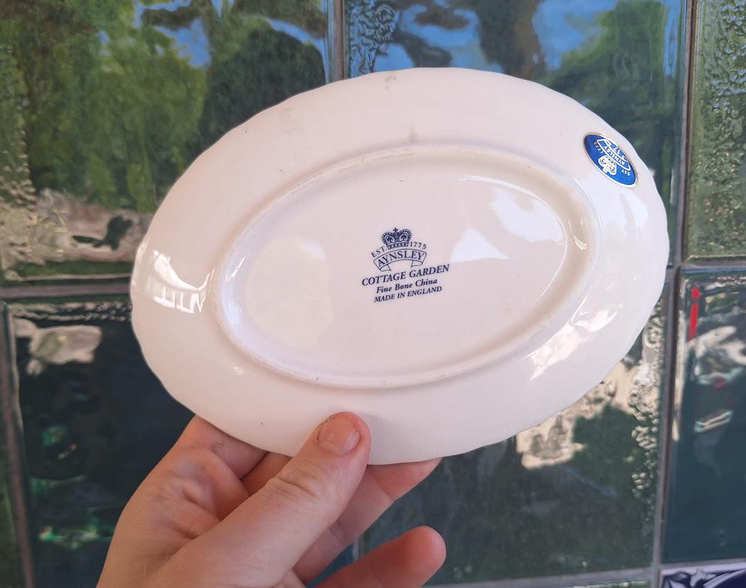 Vintage Aynsley Cottage Garden Oval Dish: Fine Bone China Floral Butterfly Tray Made in England