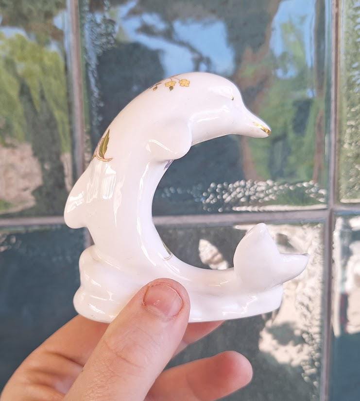Vintage Aynsley Cottage Garden Dolphin Figurine, Fine Bone China Ornament Made England