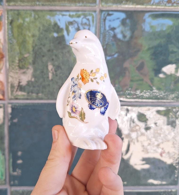 Vintage Aynsley Cottage Garden Penguin Figurine: Fine Bone China Ornament Made England