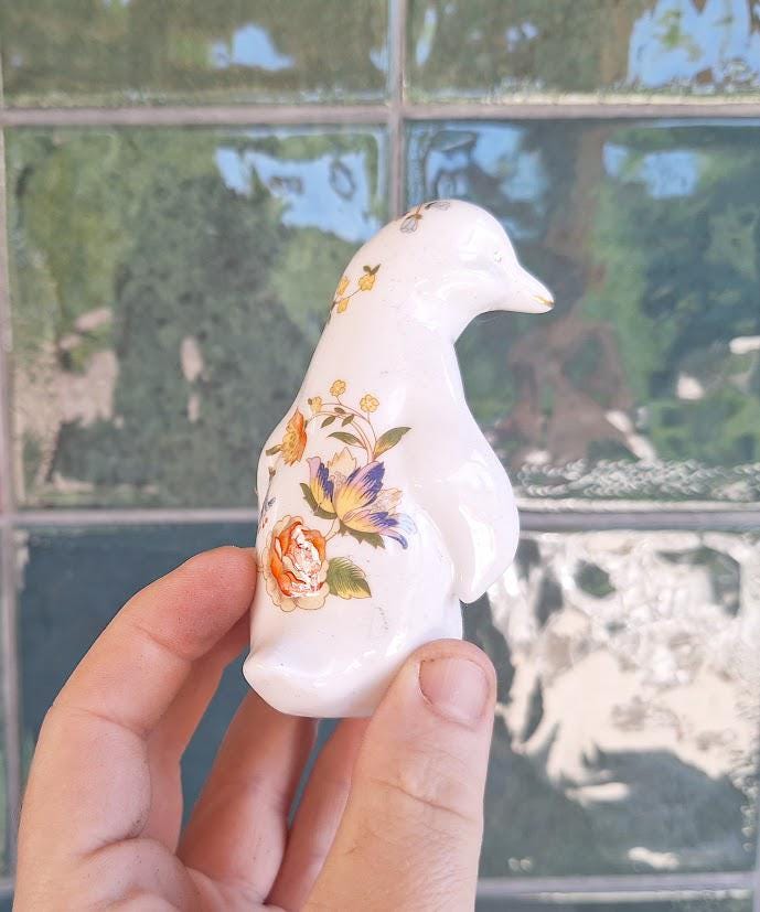 Vintage Aynsley Cottage Garden Penguin Figurine: Fine Bone China Ornament Made England