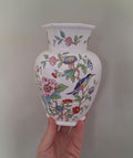 Vintage Aynsley Pembroke Large Hexagonal Vase, Fine English Bone China Bird Floral