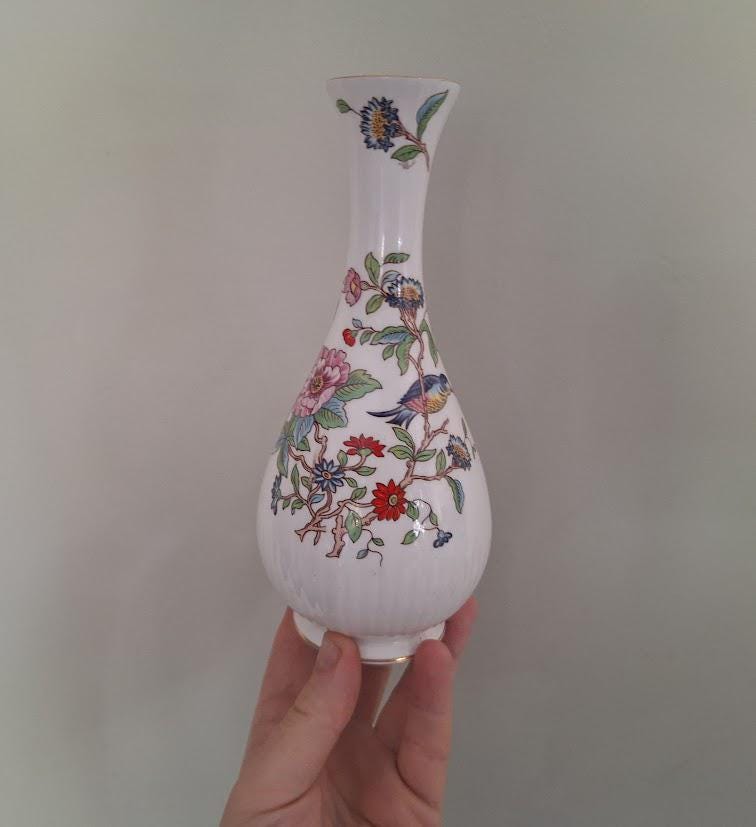 Vintage Aynsley Pembroke Bud Vase, Fine English Bone China, Bird Floral Gold Trim