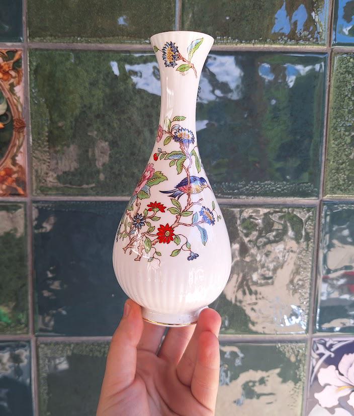 Vintage Aynsley Pembroke Bud Vase, Fine English Bone China, Bird Floral Gold Trim