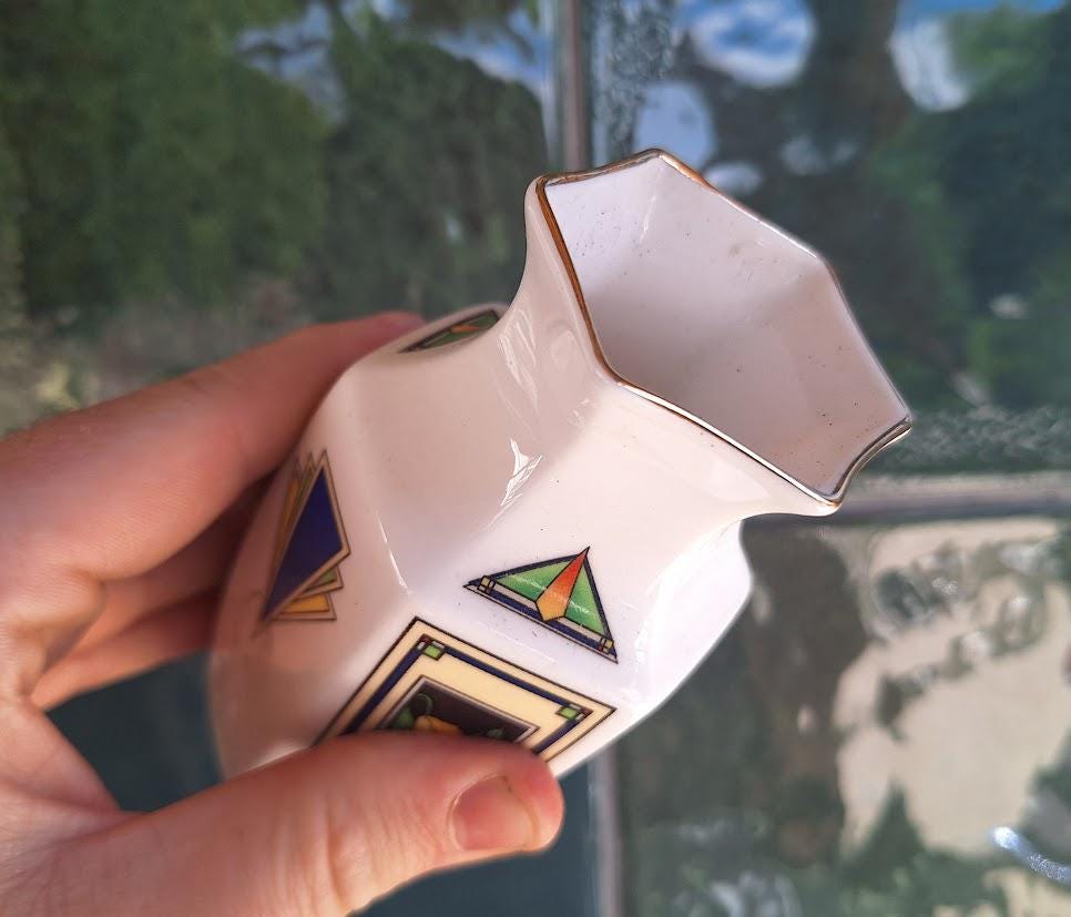 Aynsley Anniversary Collection Hexagonal Floral Vase  Art Deco Style Fine Bone China