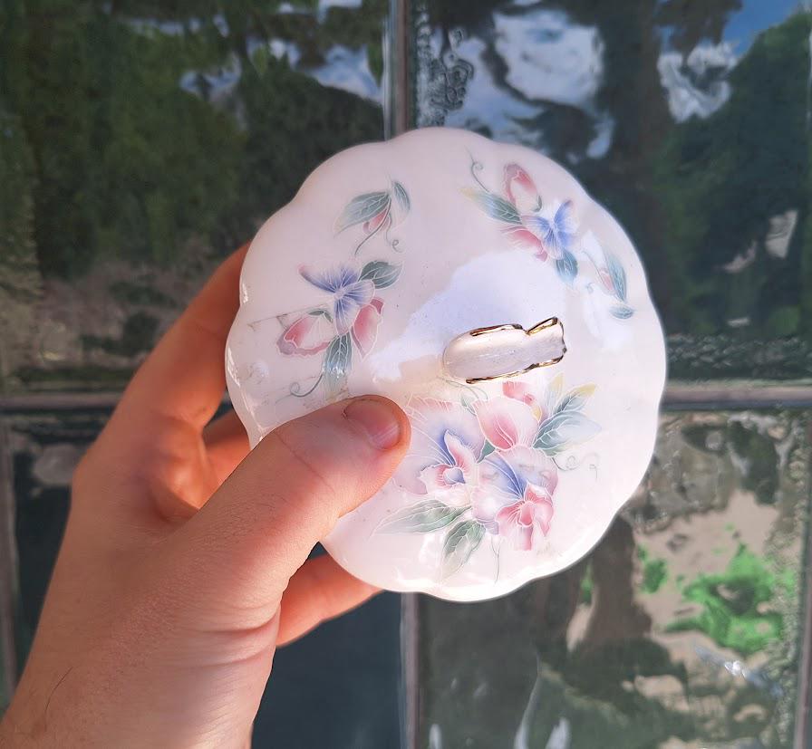 Vintage Aynsley Little Sweetheart Powder Box, Butterfly Lid, Fine Bone China Trinket Pot