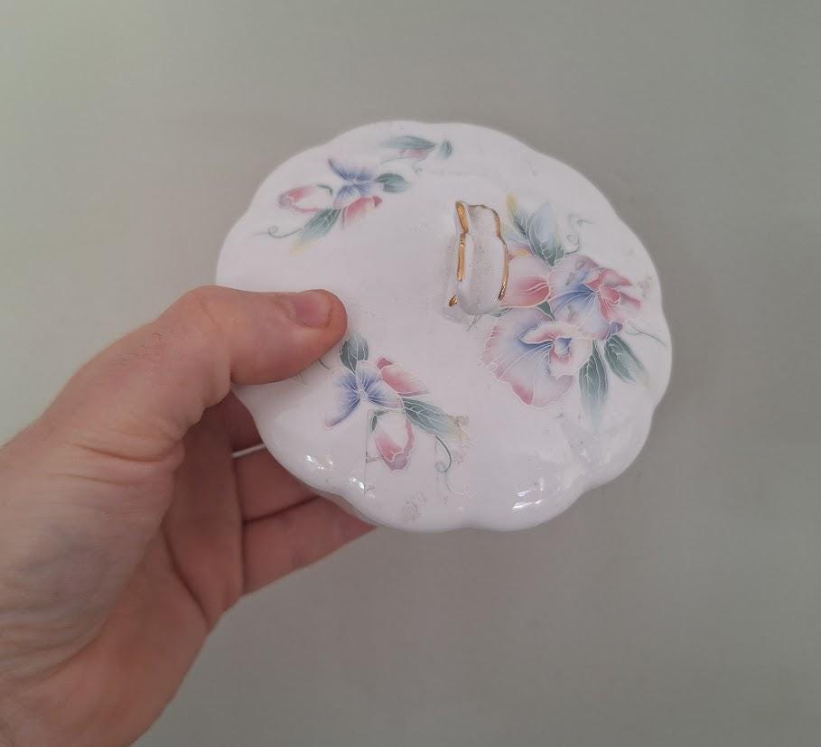 Vintage Aynsley Little Sweetheart Powder Box, Butterfly Lid, Fine Bone China Trinket Pot