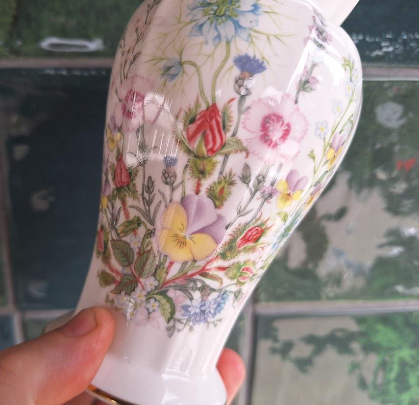 Vintage Aynsley Wild Tudor 9in Windsor Vase, Fine Bone China Botanical Decor