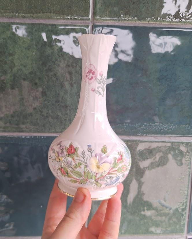 Vintage Aynsley Wild Tudor Bud Vase, Fine Bone China, Gourd Shape, Gold Trim