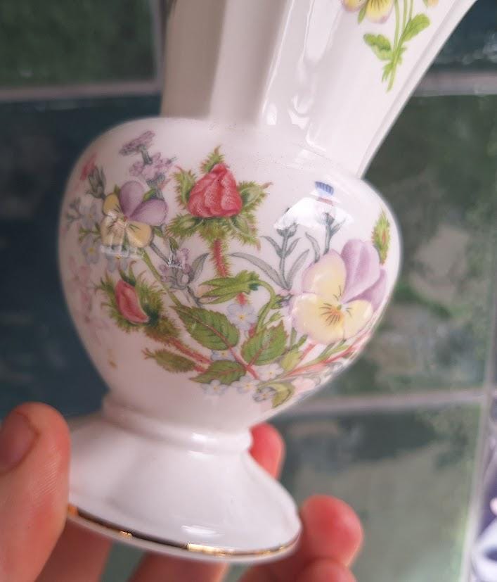 Vintage Aynsley Wild Tudor Fine Bone China Vase, 5in Thistle Posy Decor