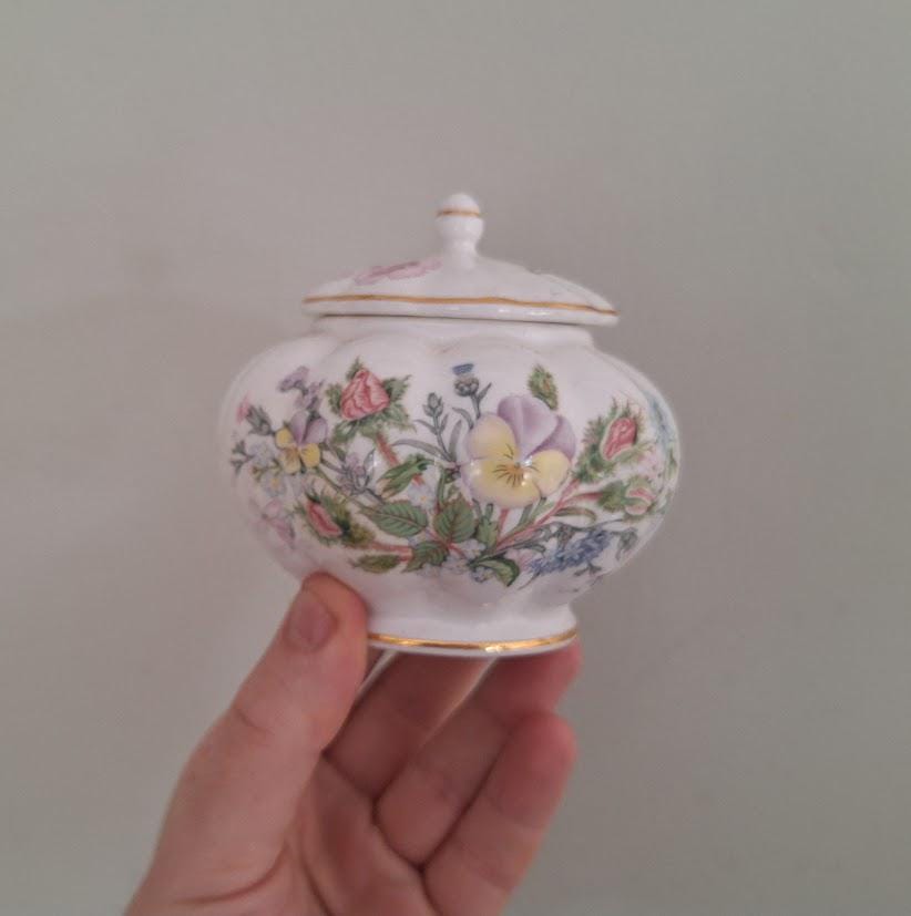 Vintage Aynsley Wild Tudor Ginger Jar, Fine Bone China Floral Sugar Bowl, England