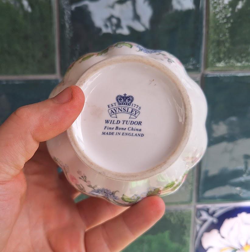 Vintage Aynsley Wild Tudor Ginger Jar, Fine Bone China Floral Sugar Bowl, England