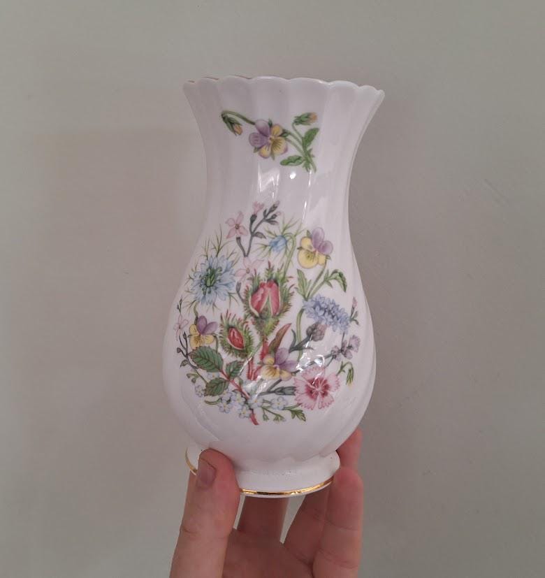 Vintage Aynsley Wild Tudor Vase, Fine Bone China Floral, Made England, 1990s