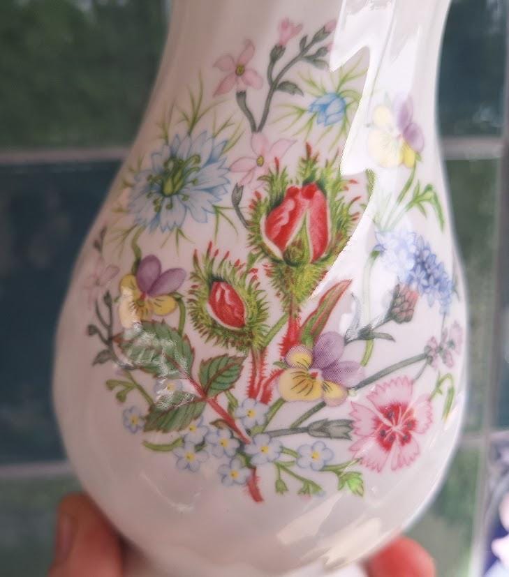 Vintage Aynsley Wild Tudor Vase, Fine Bone China Floral, Made England, 1990s