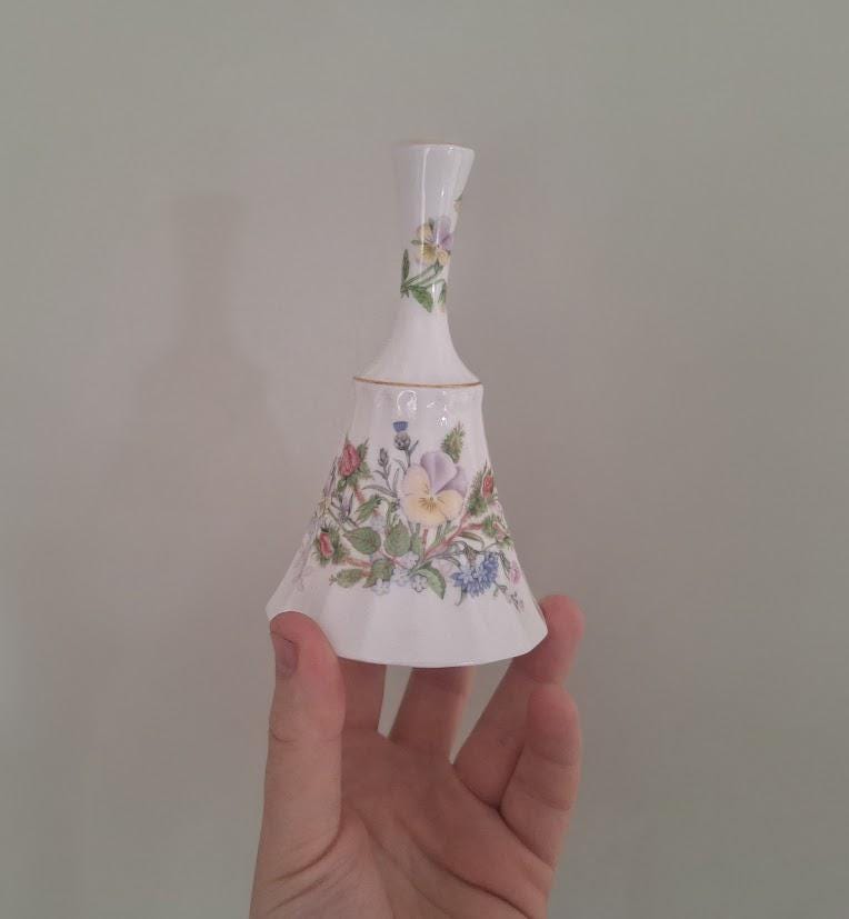 Vintage Aynsley Wild Tudor Portland Bell 5.25in Fine Bone China Floral Hand Bell with Clapper Gold Trim Made in England 1990s