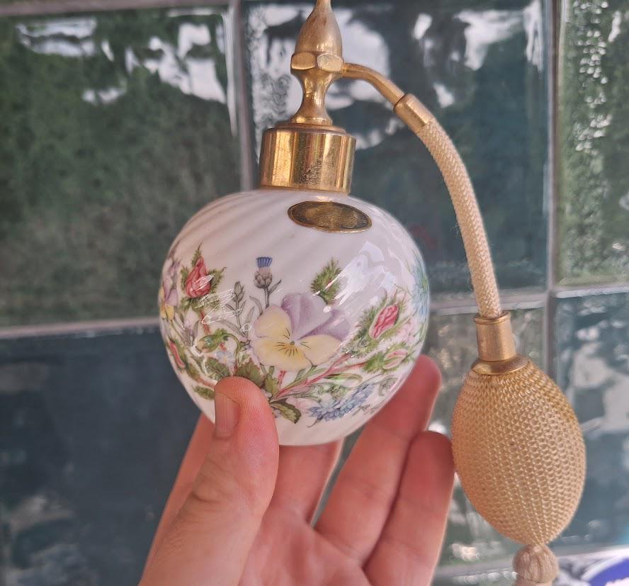 Vintage Aynsley Wild Tudor Perfume Atomiser, Fine Bone China Scent Bottle, Gold Tassel