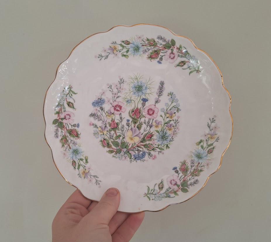 Vintage Aynsley Wild Tudor Cake Plate, Fine Bone China Floral Serving Platter