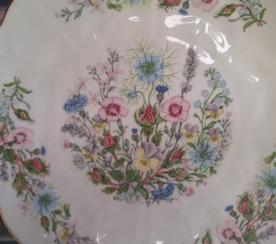 Vintage Aynsley Wild Tudor Cake Plate, Fine Bone China Floral Serving Platter