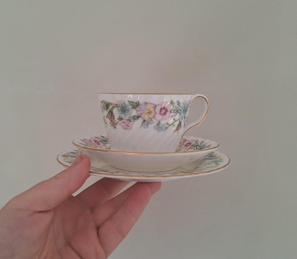 Vintage Aynsley Wild Tudor Tea Trio, Crocus Relief Bone China Cup, Saucer, Plate