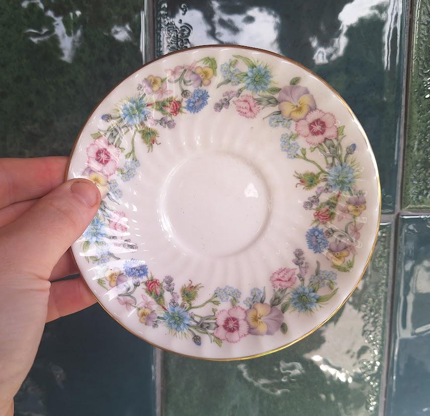 Vintage Aynsley Wild Tudor Tea Trio, Crocus Relief Bone China Cup, Saucer, Plate