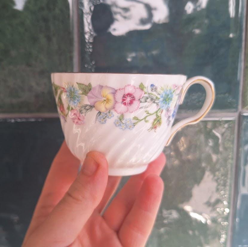 Vintage Aynsley Wild Tudor Tea Trio, Crocus Relief Bone China Cup, Saucer, Plate