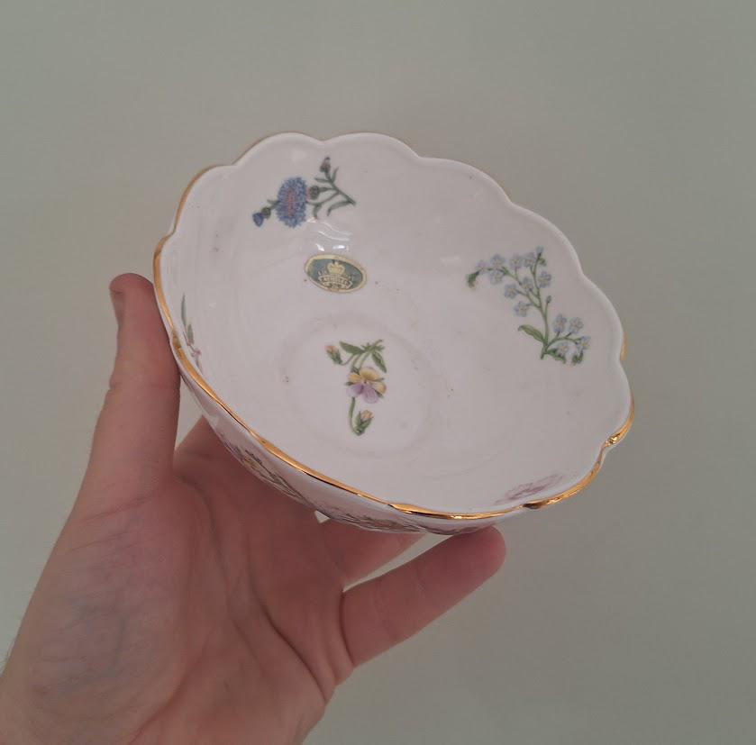 Vintage Aynsley Wild Tudor Fine Bone China Wavy Edge Bowl, Floral Trinket Dish England