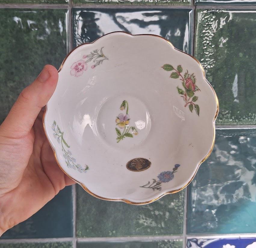 Vintage Aynsley Wild Tudor Fine Bone China Wavy Edge Bowl, Floral Trinket Dish England