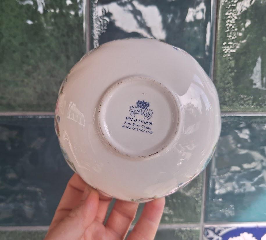 Vintage Aynsley Wild Tudor Fine Bone China Wavy Edge Bowl, Floral Trinket Dish England