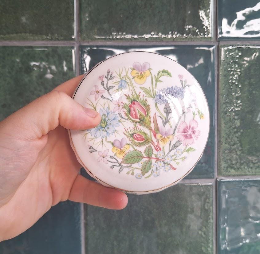 Vintage Aynsley Wild Tudor Trinket Box: Fine Bone China Floral Keepsake (4.25in)