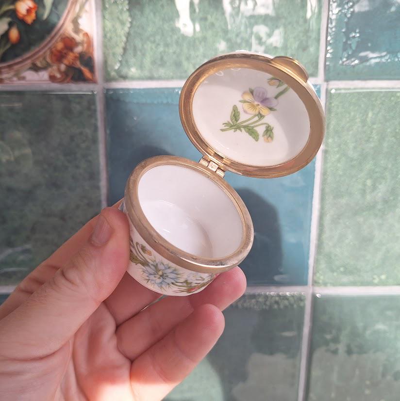 Vintage Aynsley Wild Tudor Hinged Pill Box, Fine Bone China Floral Trinket Box