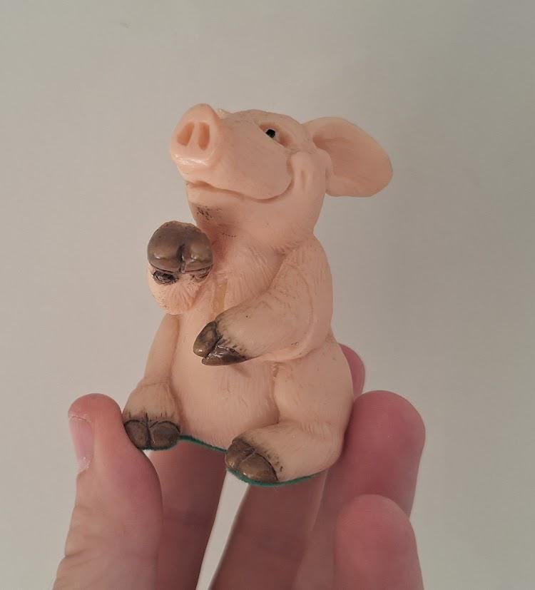 Vintage Piggin Good Luck Figurine 1994 David Corbridge Handmade Resin Pig Lucky Gift Ornament Collectable No Box